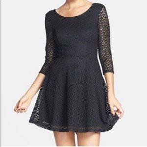 lush floral lace black skater dress
